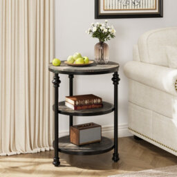 London Boutique Small Coffee Table, 3-Tier Side Table With Shelves And Round Steel Frame, Narrow Side Table For Small Spaces - thumbnail 4
