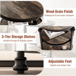 London Boutique Small Coffee Table, 3-Tier Side Table With Shelves And Round Steel Frame, Narrow Side Table For Small Spaces - thumbnail 3