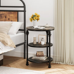London Boutique Small Coffee Table, 3-Tier Side Table With Shelves And Round Steel Frame, Narrow Side Table For Small Spaces - thumbnail 1