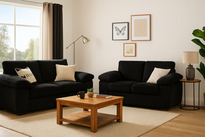 Eco Living Positano Jumbo Cord Fabric 3+2 Sofa Set  Black