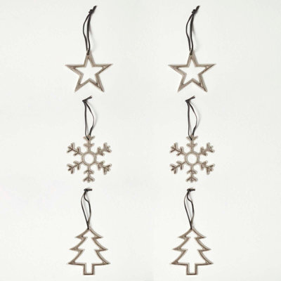 Homescapes Set Of 3 Silver Christmas Ornaments Star Tree Snowflake - image 1