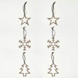 Homescapes Set Of 3 Silver Christmas Ornaments Star Tree Snowflake - thumbnail 1