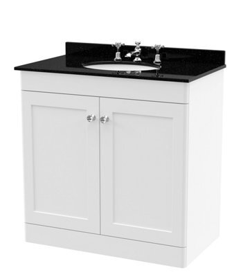 Balterley Swynnerton Traditional 2 Door Floor Standing Vanity Unit With Marble Basin, Satin White, 800mm - image 1