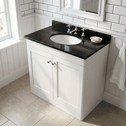Balterley Swynnerton Traditional 2 Door Floor Standing Vanity Unit With Marble Basin, Satin White, 800mm - thumbnail 3