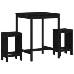 Berkfield 3 Piece Garden Bar Set Black Solid Wood Pine - thumbnail 2