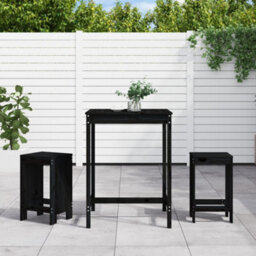 Berkfield 3 Piece Garden Bar Set Black Solid Wood Pine