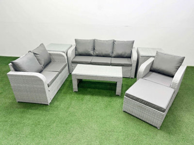 Fimous Pe Wicker Outdoor Rattan Furniture Sofa Sets Coffee Table Reclining Chair Loveseat Sofa Big Footstool 2 Side Table - image 1