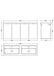 Hudson Reed Fusion Wall Hung 4 Door Vanity Unit & Twin Polymarble Basin, Sink Vanity Unit, Anthracite Woodgrain, 1200mm - thumbnail 5