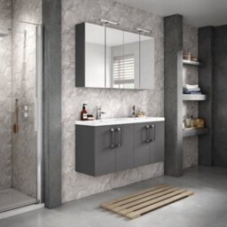 Hudson Reed Fusion Wall Hung 4 Door Vanity Unit & Twin Polymarble Basin, Sink Vanity Unit, Anthracite Woodgrain, 1200mm - thumbnail 2