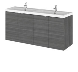 Hudson Reed Fusion Wall Hung 4 Door Vanity Unit & Twin Polymarble Basin, Sink Vanity Unit, Anthracite Woodgrain, 1200mm - thumbnail 1