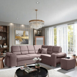 Wakiki Upholstered Corner Sofa Bed With Two Ottomans Left Or Right Storage Dolphin Mechanism 260X96X190Cm Pink Right - thumbnail 1