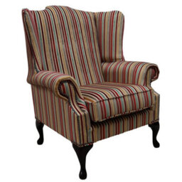 Chesterfield High Back Wing Chair Riga Stripe 03 Velvet Fabric In Mallory Style - thumbnail 1