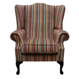 Chesterfield High Back Wing Chair Riga Stripe 03 Velvet Fabric In Mallory Style - thumbnail 2
