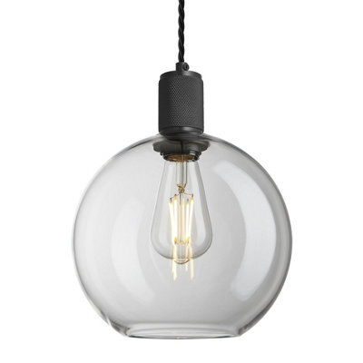 Industville Knurled Glass Globe Pendant Light - 9 Inch, Clear Glass Globe - 9 Inch, Black Pendant - image 1