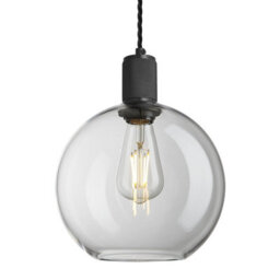 Industville Knurled Glass Globe Pendant Light - 9 Inch, Clear Glass Globe - 9 Inch, Black Pendant - thumbnail 1