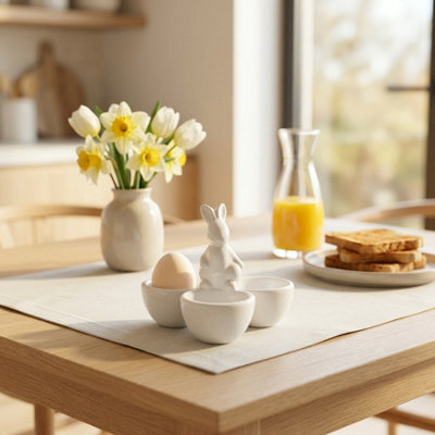 Garden Greatness Whimsical Ceramic Rabbit Three Egg Cup