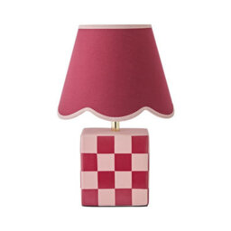 Valuelights Evie Burgundy Ceramic Checkerboard Table Lamp With Scallop Shade - thumbnail 7