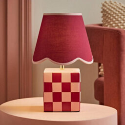 Valuelights Evie Burgundy Ceramic Checkerboard Table Lamp With Scallop Shade