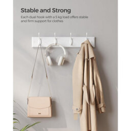 Songmics Wall Hook Set Of Two, Mounted Coat Racks, Dual Metal Hooks, Hallway Bedroom Storage Organizer, White - thumbnail 4
