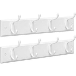 Songmics Wall Hook Set Of Two, Mounted Coat Racks, Dual Metal Hooks, Hallway Bedroom Storage Organizer, White - thumbnail 6