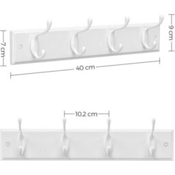 Songmics Wall Hook Set Of Two, Mounted Coat Racks, Dual Metal Hooks, Hallway Bedroom Storage Organizer, White - thumbnail 2