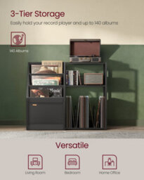 LEDREM Record Player Stand, 3-Tier Side Table, Vinyl Record Storage Up To 100 Albums, End Table For Living Room, Bedroom, Ebony Black - thumbnail 3