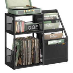 LEDREM Record Player Stand, 3-Tier Side Table, Vinyl Record Storage Up To 100 Albums, End Table For Living Room, Bedroom, Ebony Black - thumbnail 2