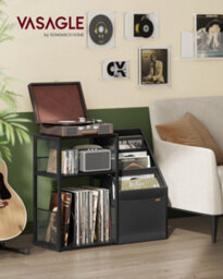 LEDREM Record Player Stand, 3-Tier Side Table, Vinyl Record Storage Up To 100 Albums, End Table For Living Room, Bedroom, Ebony Black - thumbnail 1