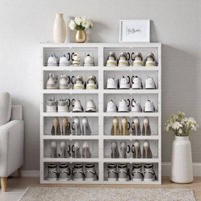 Darphe White Clear 6 Tier Foldable Shoe Organizer With Magnetic Doors - image 1