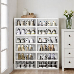 Darphe White Clear 6 Tier Foldable Shoe Organizer With Magnetic Doors - thumbnail 2