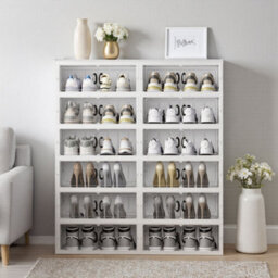 Darphe White Clear 6 Tier Foldable Shoe Organizer With Magnetic Doors - thumbnail 1