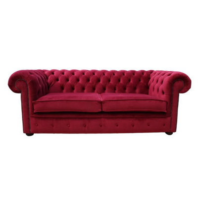 Chesterfield 3 Seater Sofa Settee Boutique Cranberry Red Velvet In Classic Style - image 1