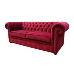 Chesterfield 3 Seater Sofa Settee Boutique Cranberry Red Velvet In Classic Style - thumbnail 3