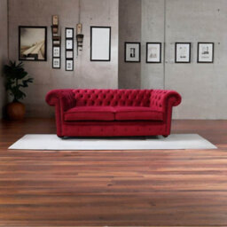 Chesterfield 3 Seater Sofa Settee Boutique Cranberry Red Velvet In Classic Style - thumbnail 4