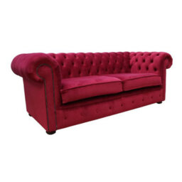Chesterfield 3 Seater Sofa Settee Boutique Cranberry Red Velvet In Classic Style - thumbnail 2