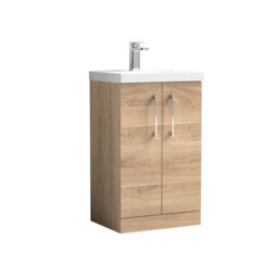 Balterley  Contemporary Bathroom Floor Standing 2-Door Vanity & Basin, Bleached Oak, 500mm - thumbnail 1