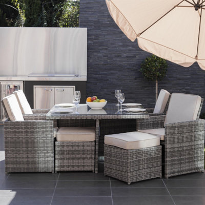 Abrihome 8 Seater Rattan Garden Furniture 9Pc Dining Set Wicker Weave Table Chairs Outdoor Conservatory, Grey - image 1