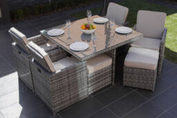 Abrihome 8 Seater Rattan Garden Furniture 9Pc Dining Set Wicker Weave Table Chairs Outdoor Conservatory, Grey - thumbnail 6