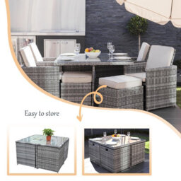Abrihome 8 Seater Rattan Garden Furniture 9Pc Dining Set Wicker Weave Table Chairs Outdoor Conservatory, Grey - thumbnail 2