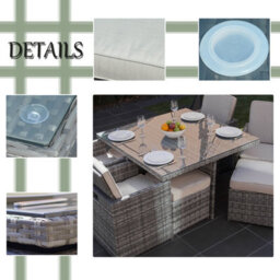 Abrihome 8 Seater Rattan Garden Furniture 9Pc Dining Set Wicker Weave Table Chairs Outdoor Conservatory, Grey - thumbnail 3