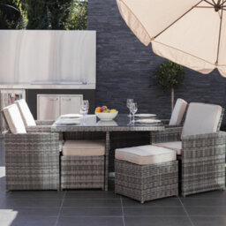Abrihome 8 Seater Rattan Garden Furniture 9Pc Dining Set Wicker Weave Table Chairs Outdoor Conservatory, Grey - thumbnail 1