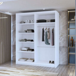 Sliding Wardrobes 4 u LTD Sliding Wardrobes 4U Eddin Modern Sliding Mirror Door Wardrobe With Shelves & Rails In White, Black & Grey (White, 180Cm) - thumbnail 3