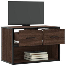 Berkfield Tv Cabinet Brown Oak 60X31X39.5 Cm Engineered Wood And Metal - thumbnail 3