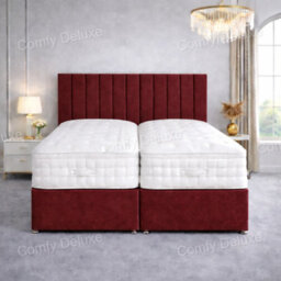 Comfy Deluxe 6Ft Superking Zip Link 6X6 Length  Maroon Plush Divan Bed Full Set No Drawers - thumbnail 1