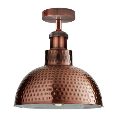 Vintage Semi Flush Mount Ceiling Light With 36Cm Copper Dome Lampshade Easy Fit  Anti Rust Metal Hammered Finish For Indoor - image 1