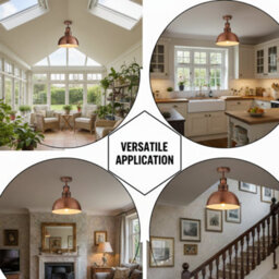 Vintage Semi Flush Mount Ceiling Light With 36Cm Copper Dome Lampshade Easy Fit  Anti Rust Metal Hammered Finish For Indoor - thumbnail 7