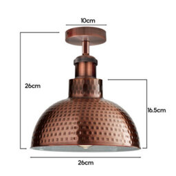 Vintage Semi Flush Mount Ceiling Light With 36Cm Copper Dome Lampshade Easy Fit  Anti Rust Metal Hammered Finish For Indoor - thumbnail 3