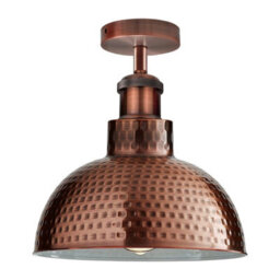 Vintage Semi Flush Mount Ceiling Light With 36Cm Copper Dome Lampshade Easy Fit  Anti Rust Metal Hammered Finish For Indoor - thumbnail 1