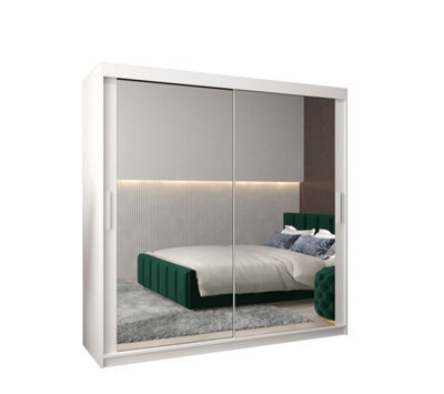 Arte Tokyo 03 Contemporary Mirrored 2 Sliding Door Wardrobe 9 Shelves 2 Rails White Matt (H)2000mm (W)2000mm (D)620mm - image 1
