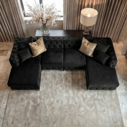 Monaco 4 Seater Chesterfield Chaise Sofa Black Velvet U Shaped Chaise- Deep Buttoned Cushions Upholstery Couch Lounge - thumbnail 5